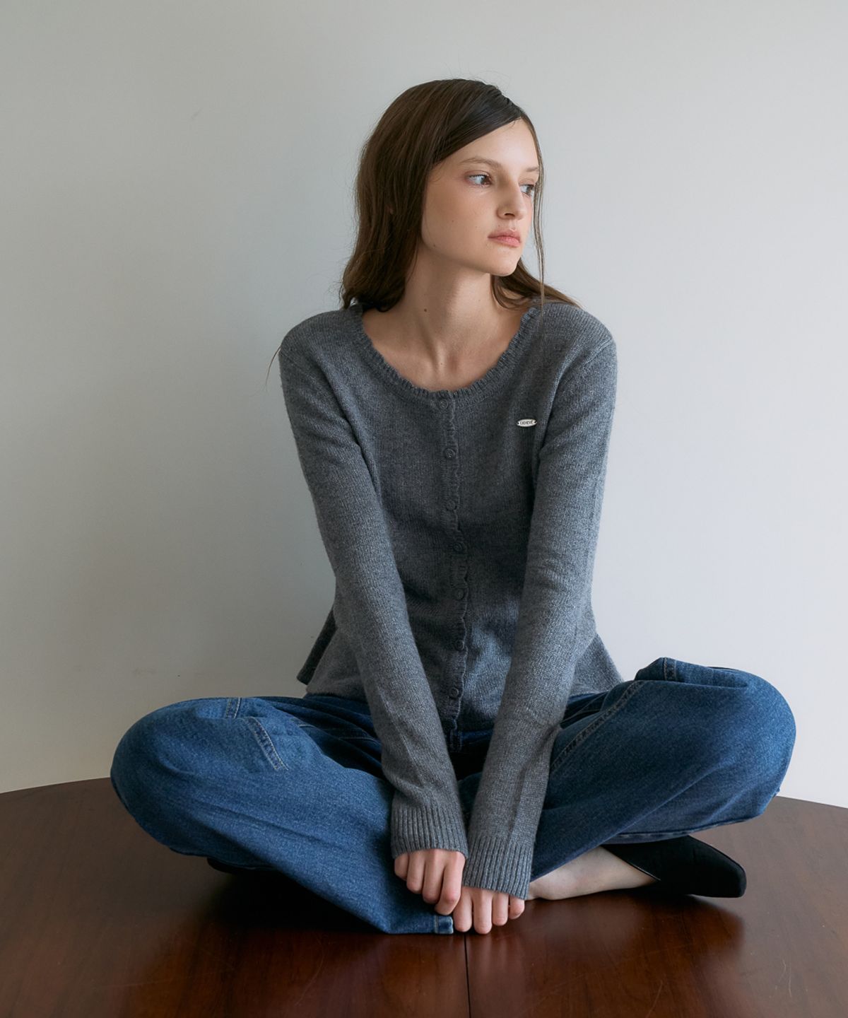 드헤베(DEHEVE) Wool Flare Frill Cardigan [Gray]