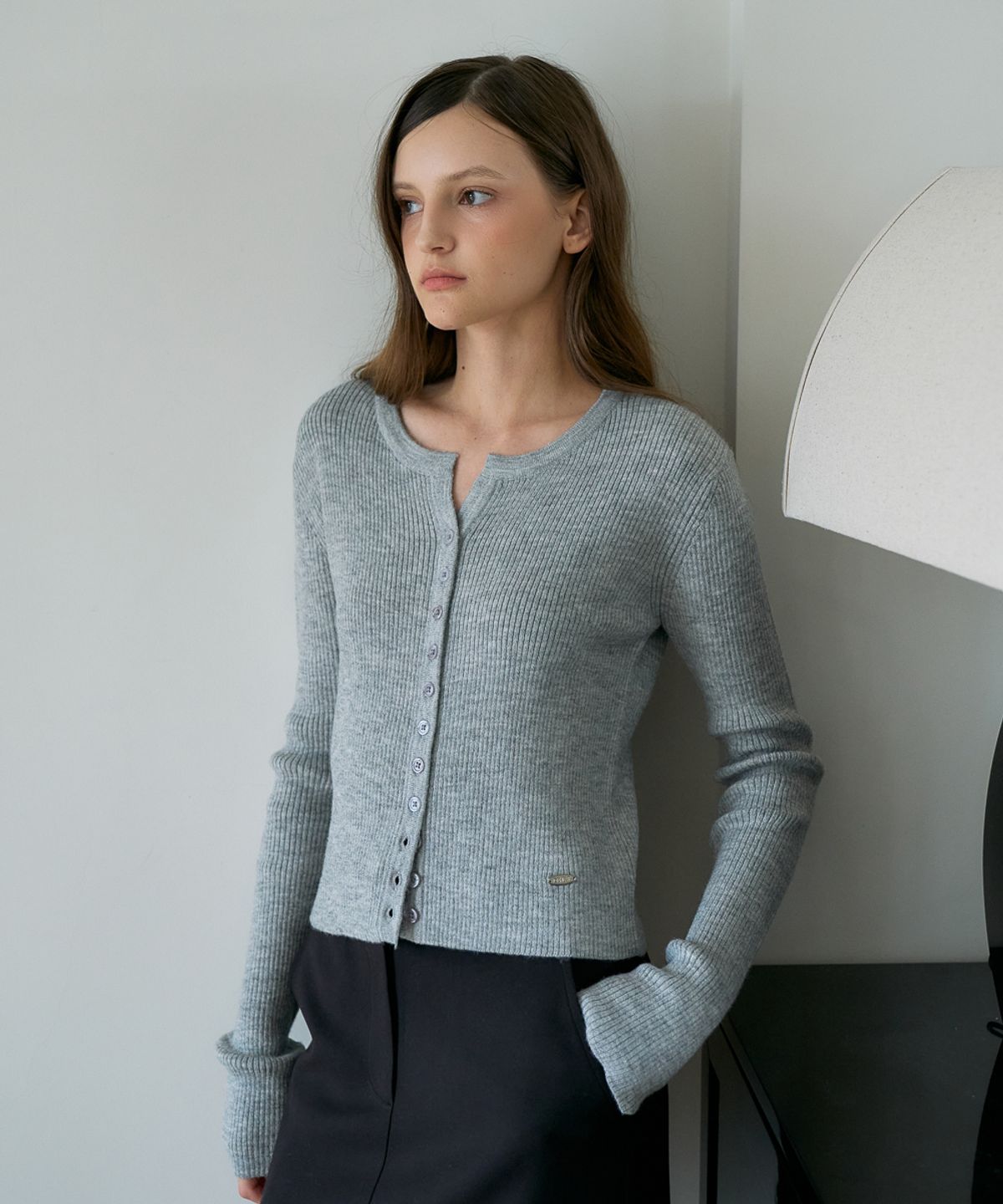 드헤베(DEHEVE) Slim Rib Cardigan [Gray]