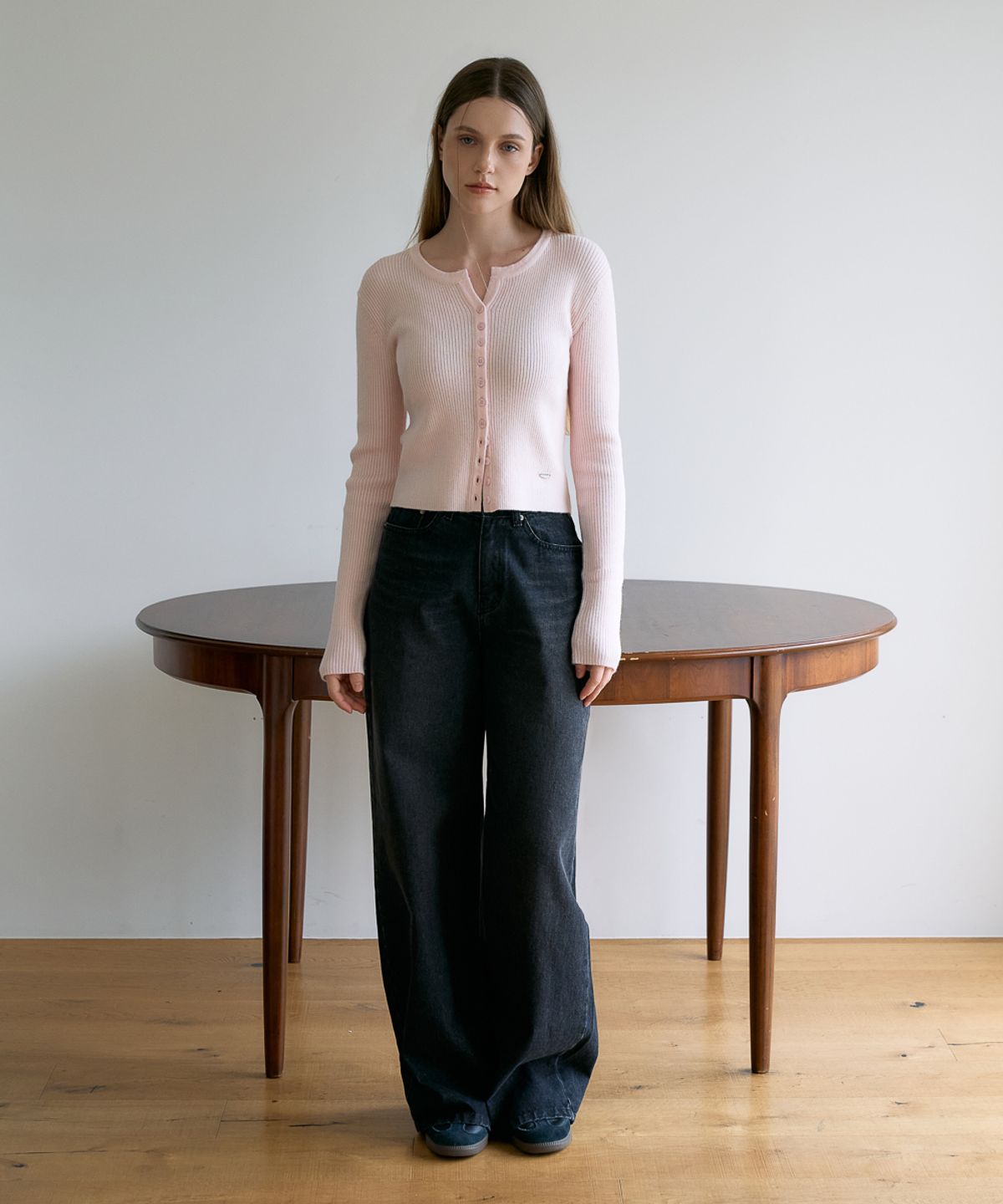 드헤베(DEHEVE) Slim Rib Cardigan [Pink]