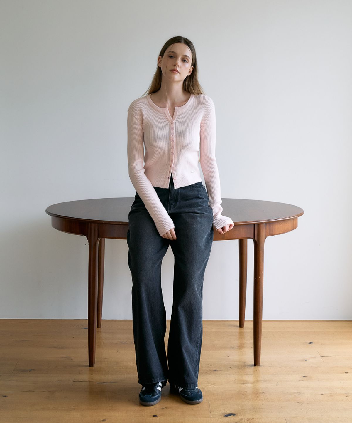 드헤베(DEHEVE) Slim Rib Cardigan [Pink]