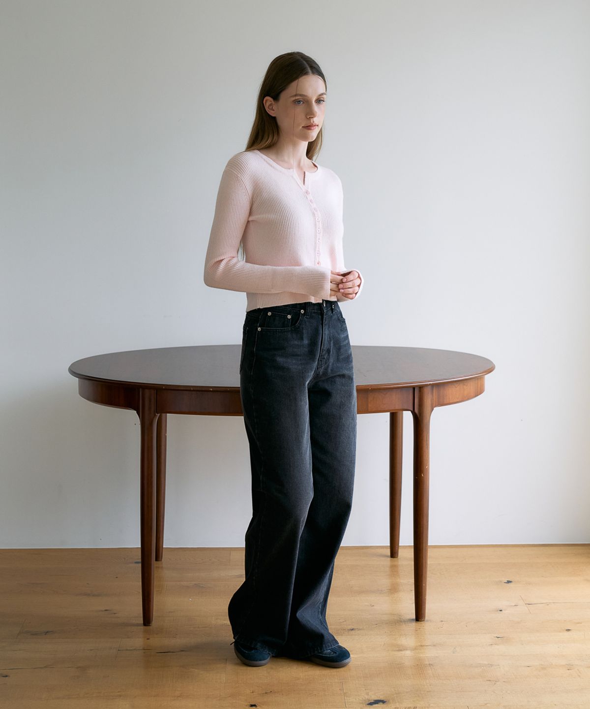 드헤베(DEHEVE) Slim Rib Cardigan [Pink]