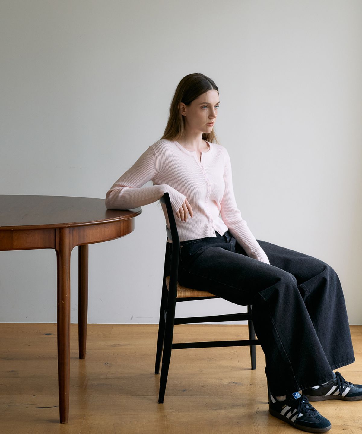 드헤베(DEHEVE) Slim Rib Cardigan [Pink]