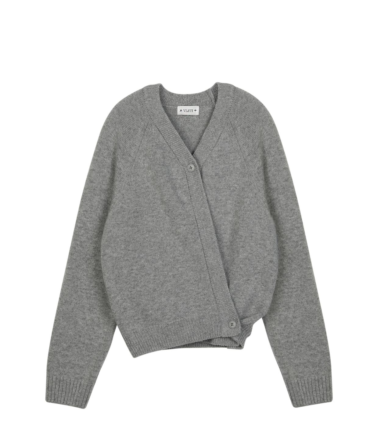 블레티(VLETI) V-neck Button Wrap Knit Cardigan (Gray)