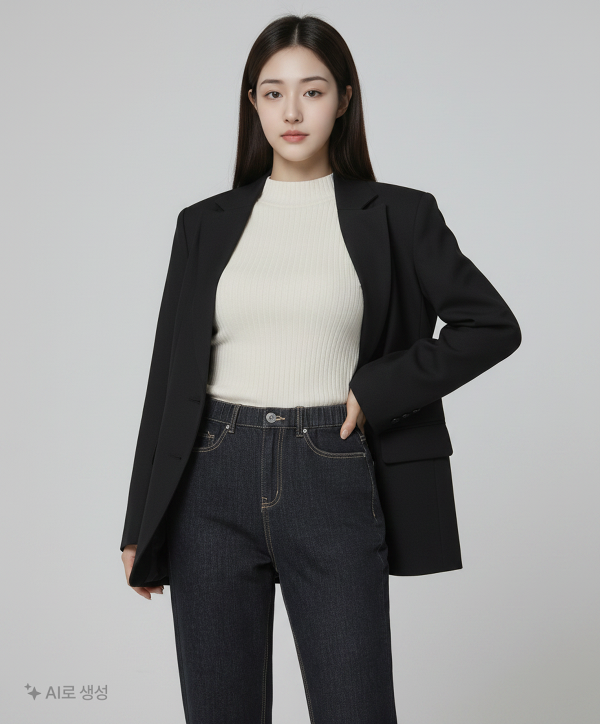 행텐(HANG TEN) 여성 히든밴딩 스트레이트 기모 로우 데님팬츠_100(10440-155-806-10) 65-80(26)