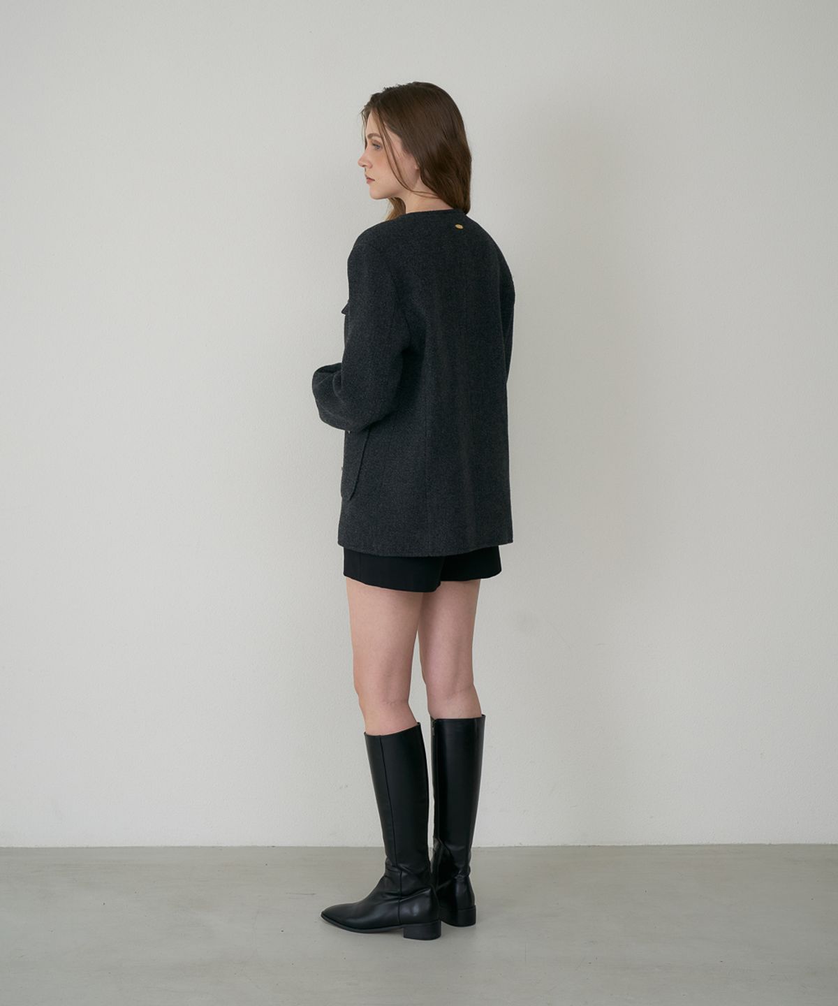 드헤베(DEHEVE) Classic Wool Collarless Jacket [Charcoal]