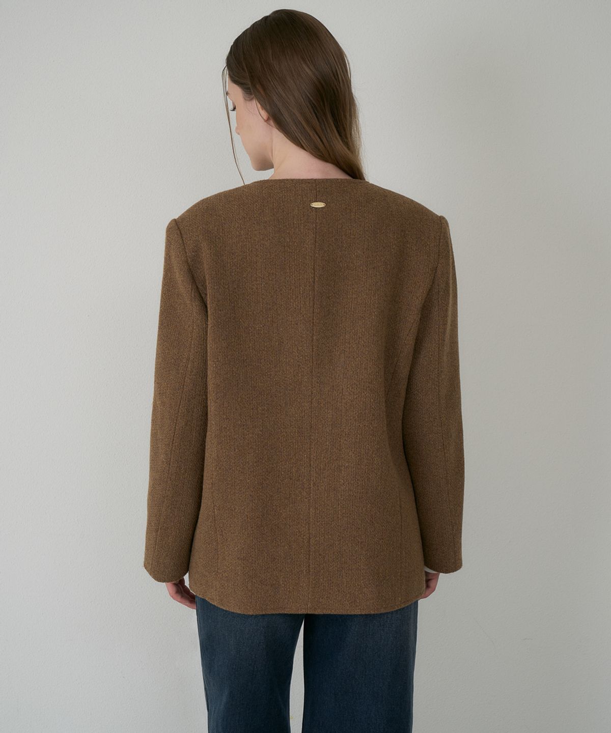 드헤베(DEHEVE) Classic Wool Collarless Jacket [Brown]