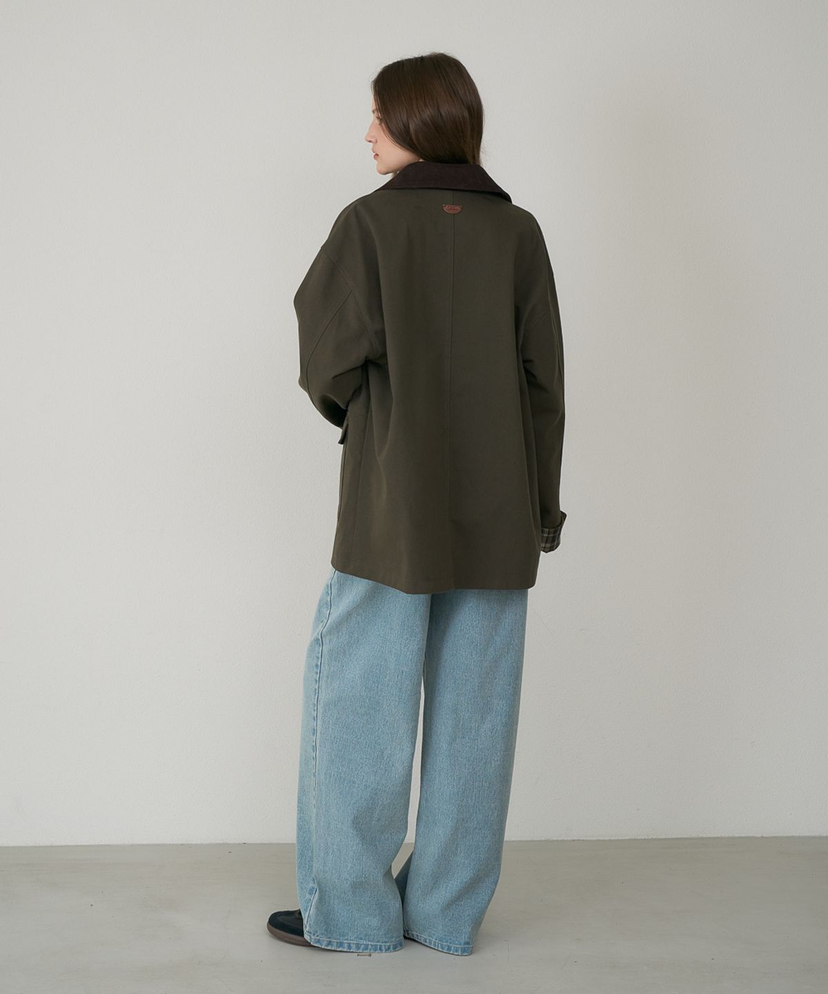 드헤베(DEHEVE) Check Sleeve Work Jacket [Khaki]