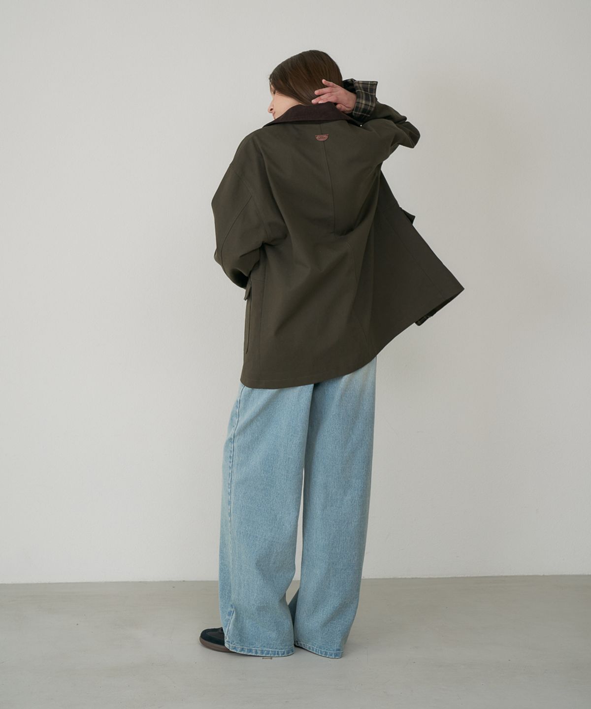 드헤베(DEHEVE) Check Sleeve Work Jacket [Khaki]