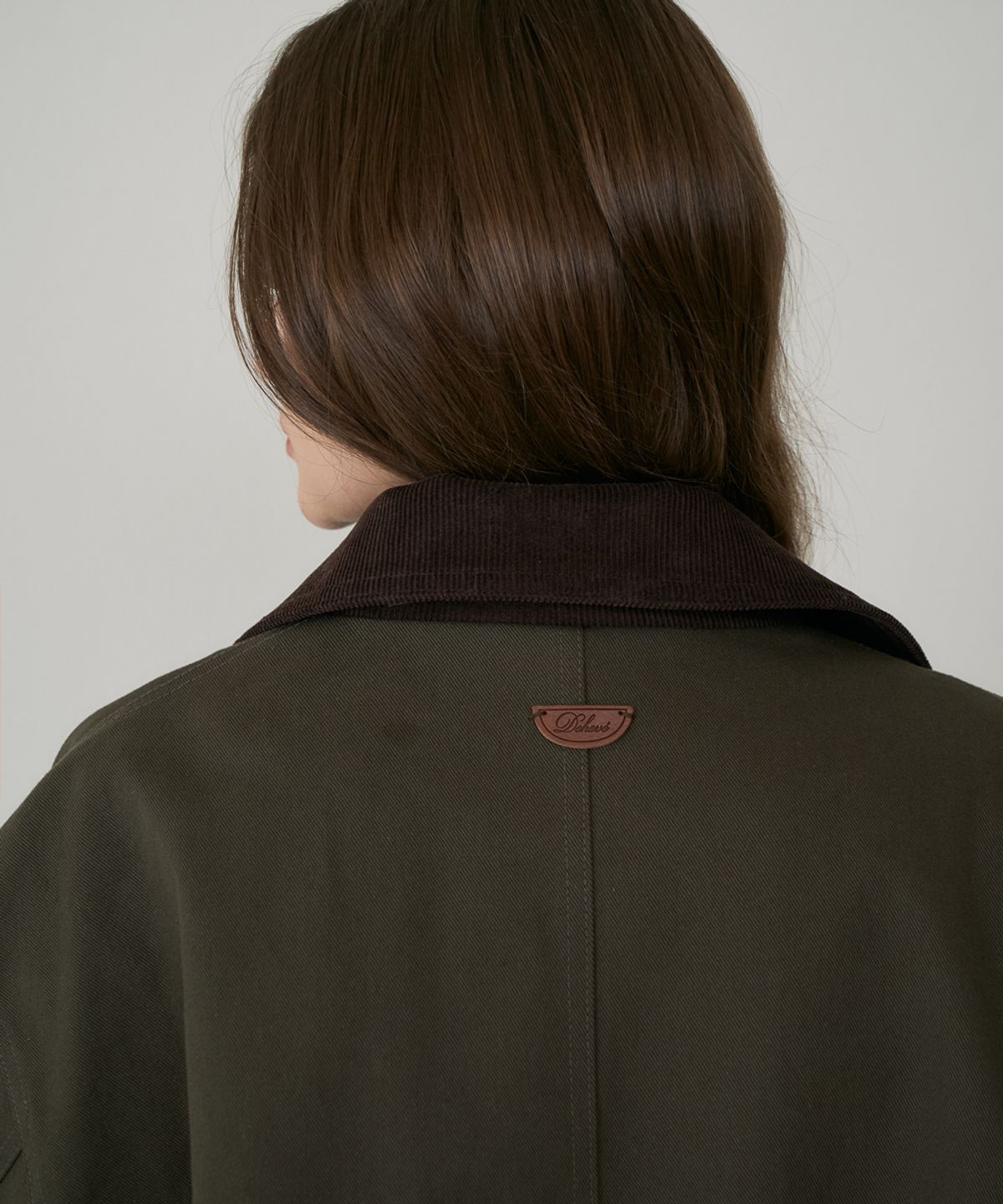 드헤베(DEHEVE) Check Sleeve Work Jacket [Khaki]