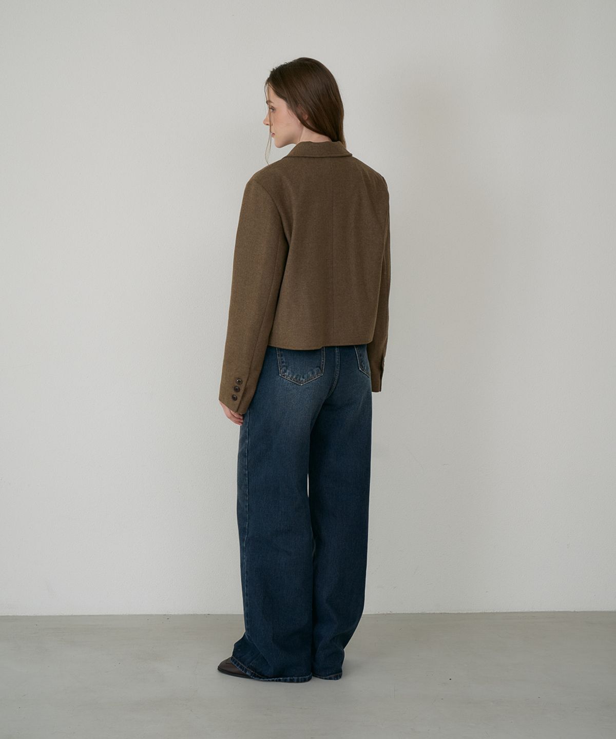 드헤베(DEHEVE) Herringbone Tailored Wool Crop Jacket [Camel]