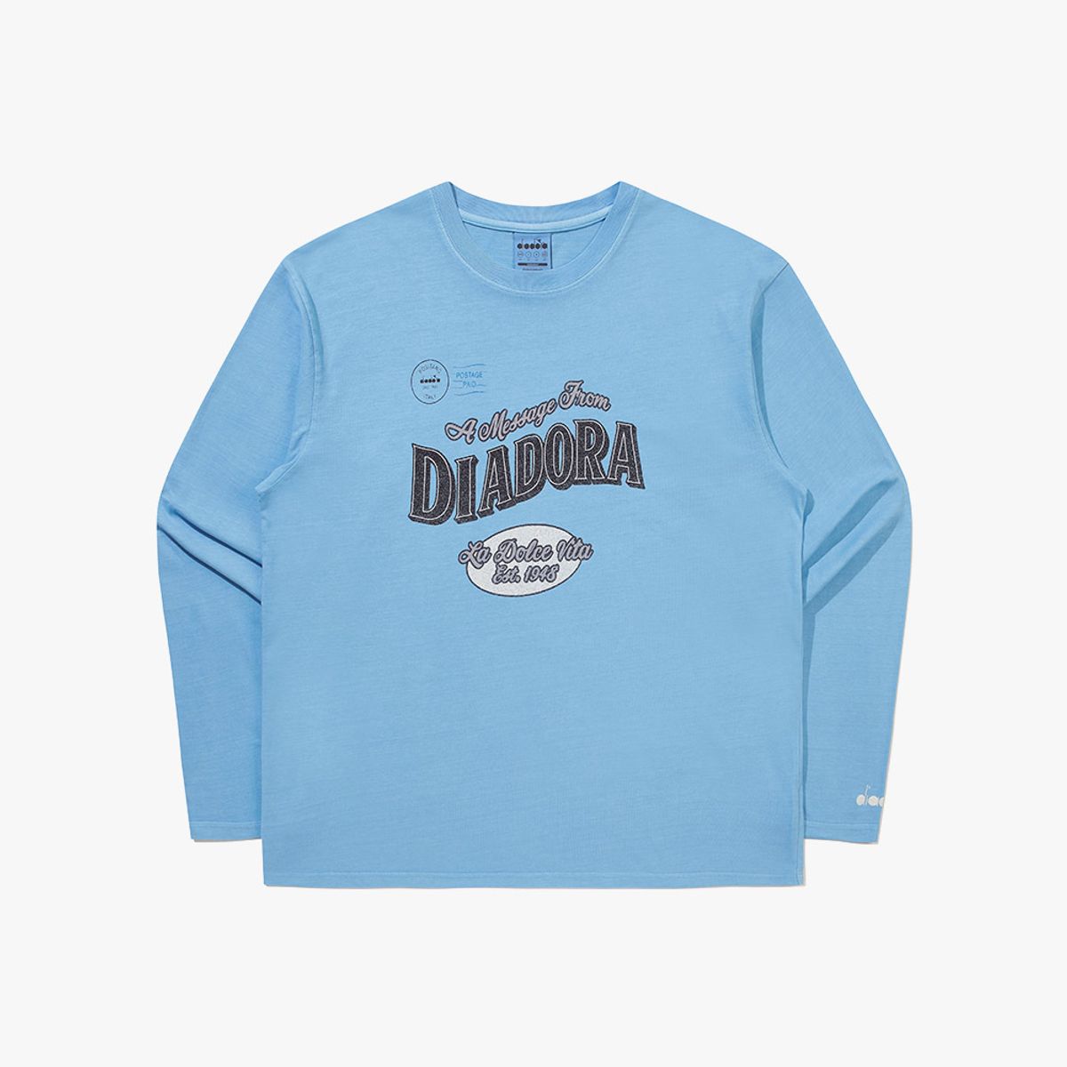 디아도라(diadora) 그래픽 피그먼트 다잉 긴팔 티셔츠 BLUE