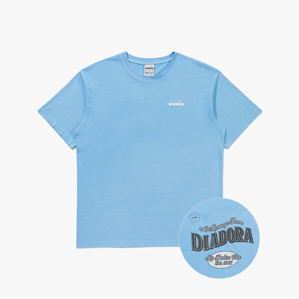 디아도라(diadora) 그래픽 피그먼트 다잉 반팔 티셔츠 BLUE