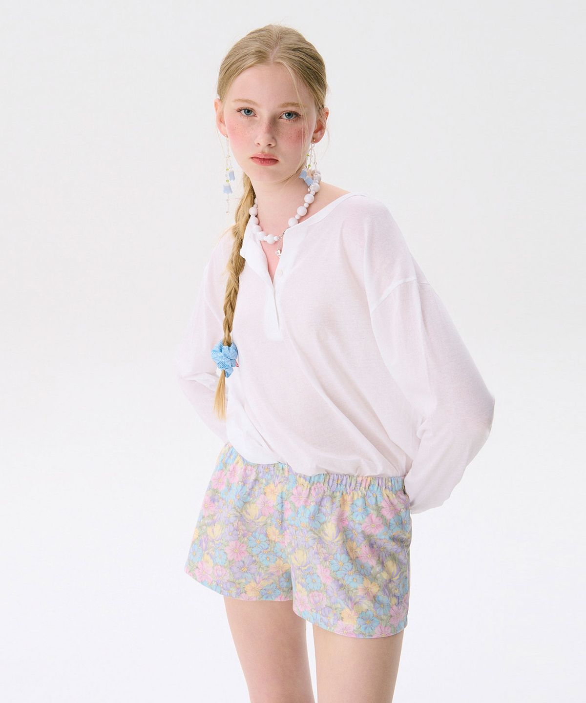 준준스페이스(JUNEJUNE SPACE) Flower Shorts_Purple(꽃무늬 반바지_퍼플)
