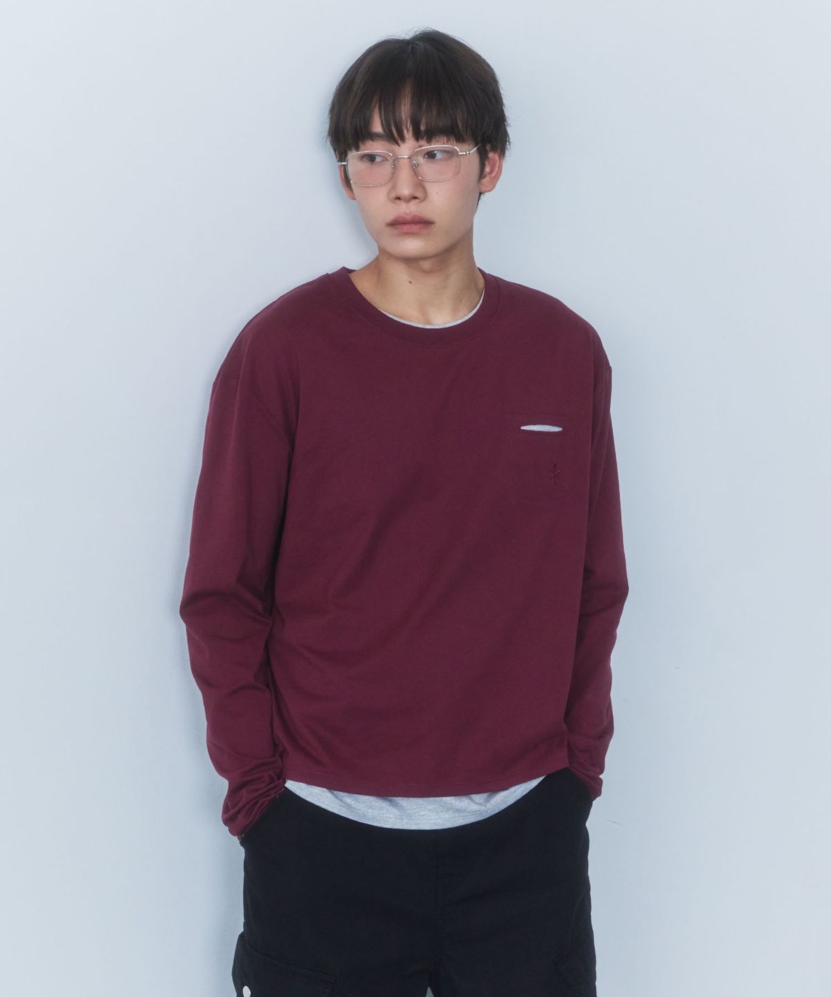 코드그라피(CGP) 레이어드 배색 롱슬리브-버건디