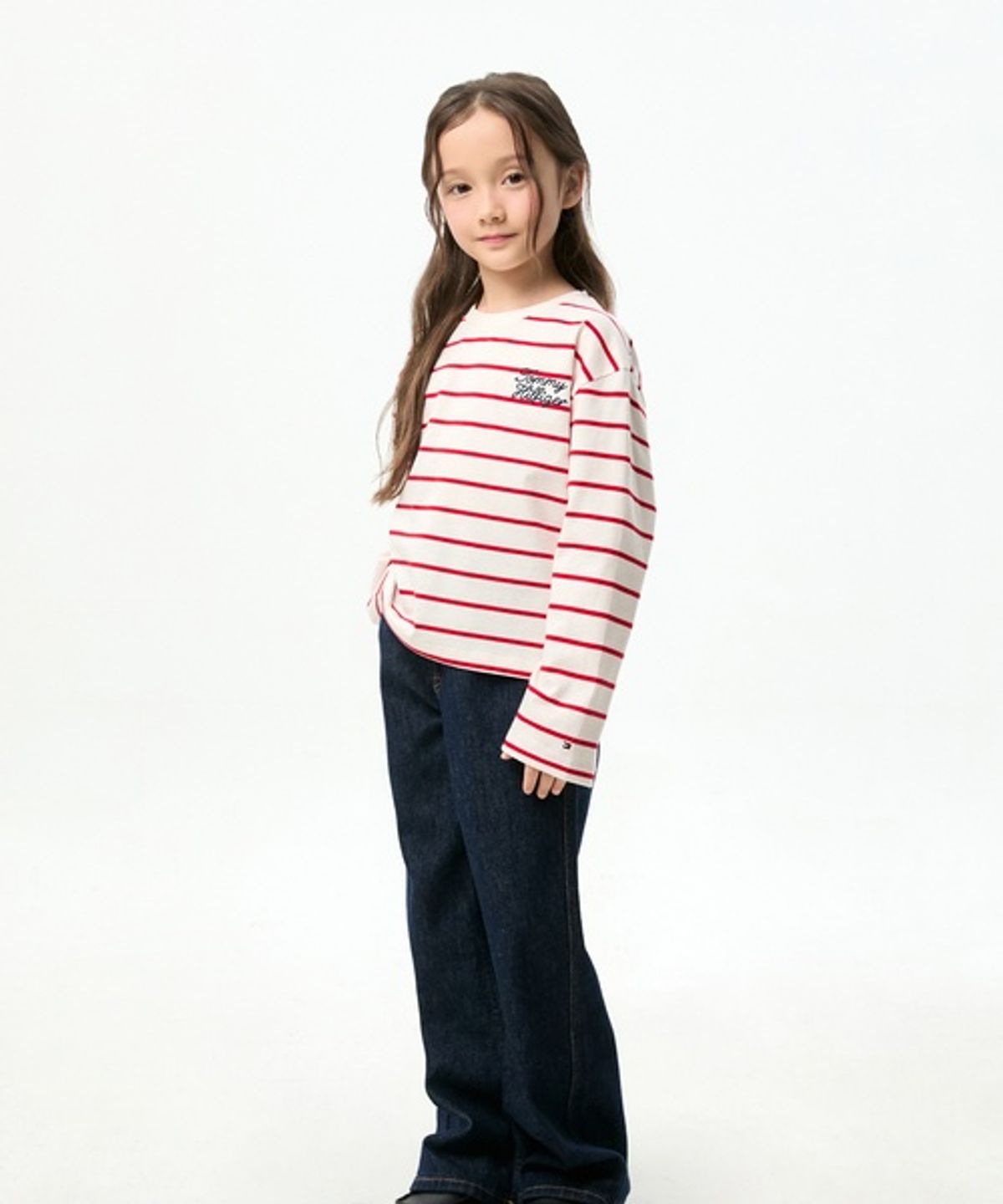 타미힐피거 키즈(TOMMY HILFIGER KIDS) 스트라이프 크루넥 로고 티셔츠