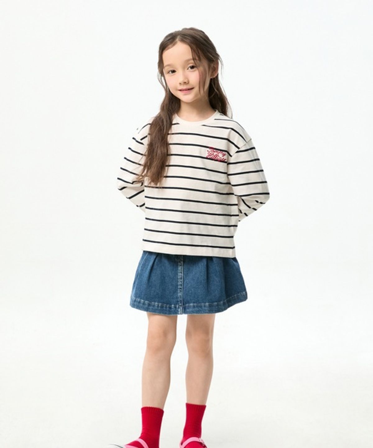 타미힐피거 키즈(TOMMY HILFIGER KIDS) 스트라이프 크루넥 로고 티셔츠