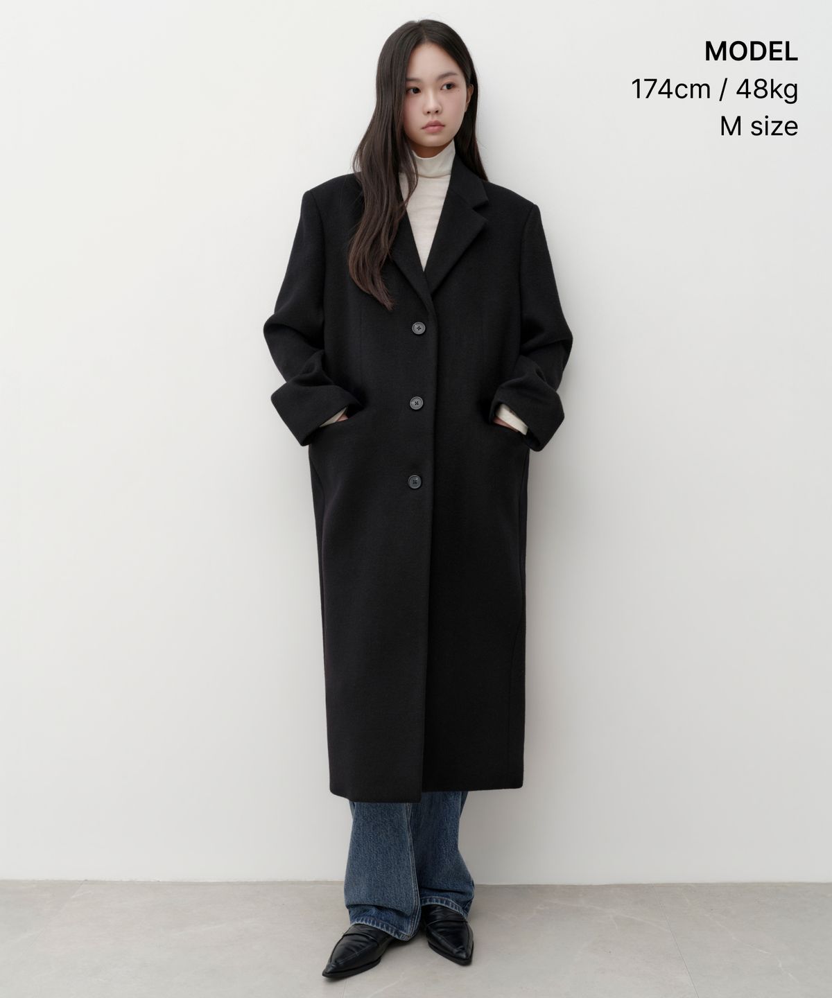 무신사 스탠다드 우먼(MUSINSA STANDARD WOMAN) 우먼즈 캐시미어 블렌드 오버 숄더 싱글 코트 [블랙]