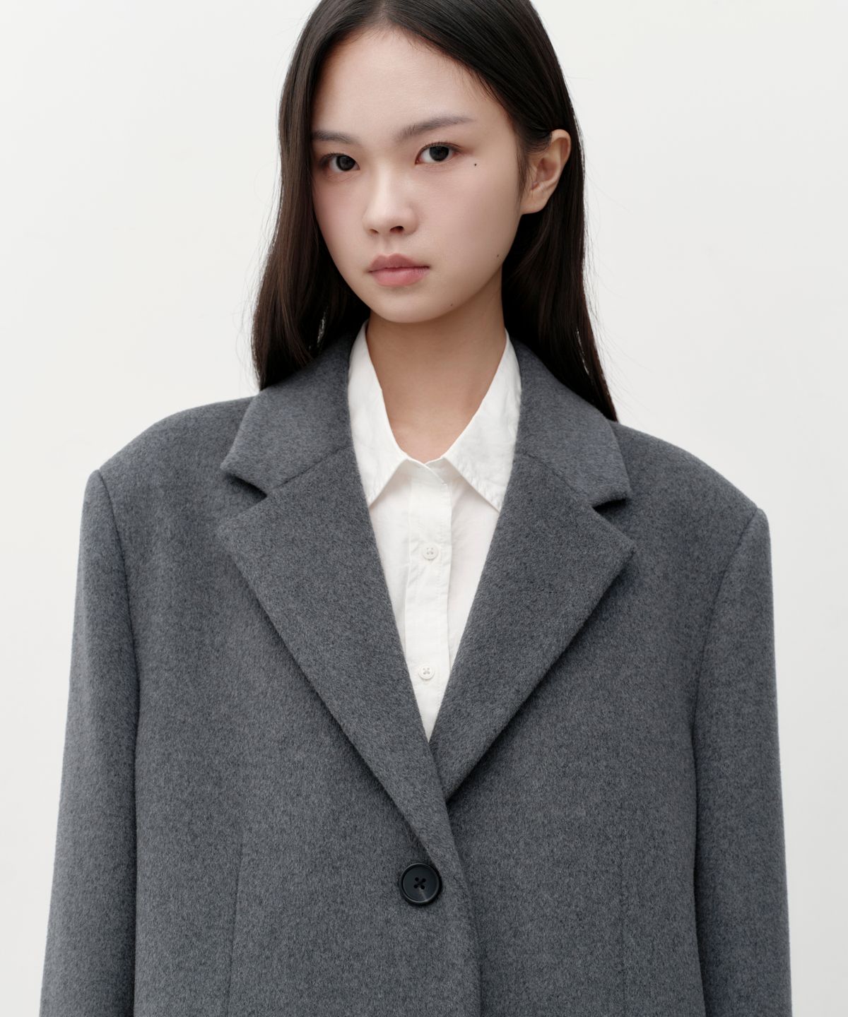 무신사 스탠다드 우먼(MUSINSA STANDARD WOMAN) 우먼즈 캐시미어 블렌드 오버 숄더 싱글 코트 [미디엄 그레이]