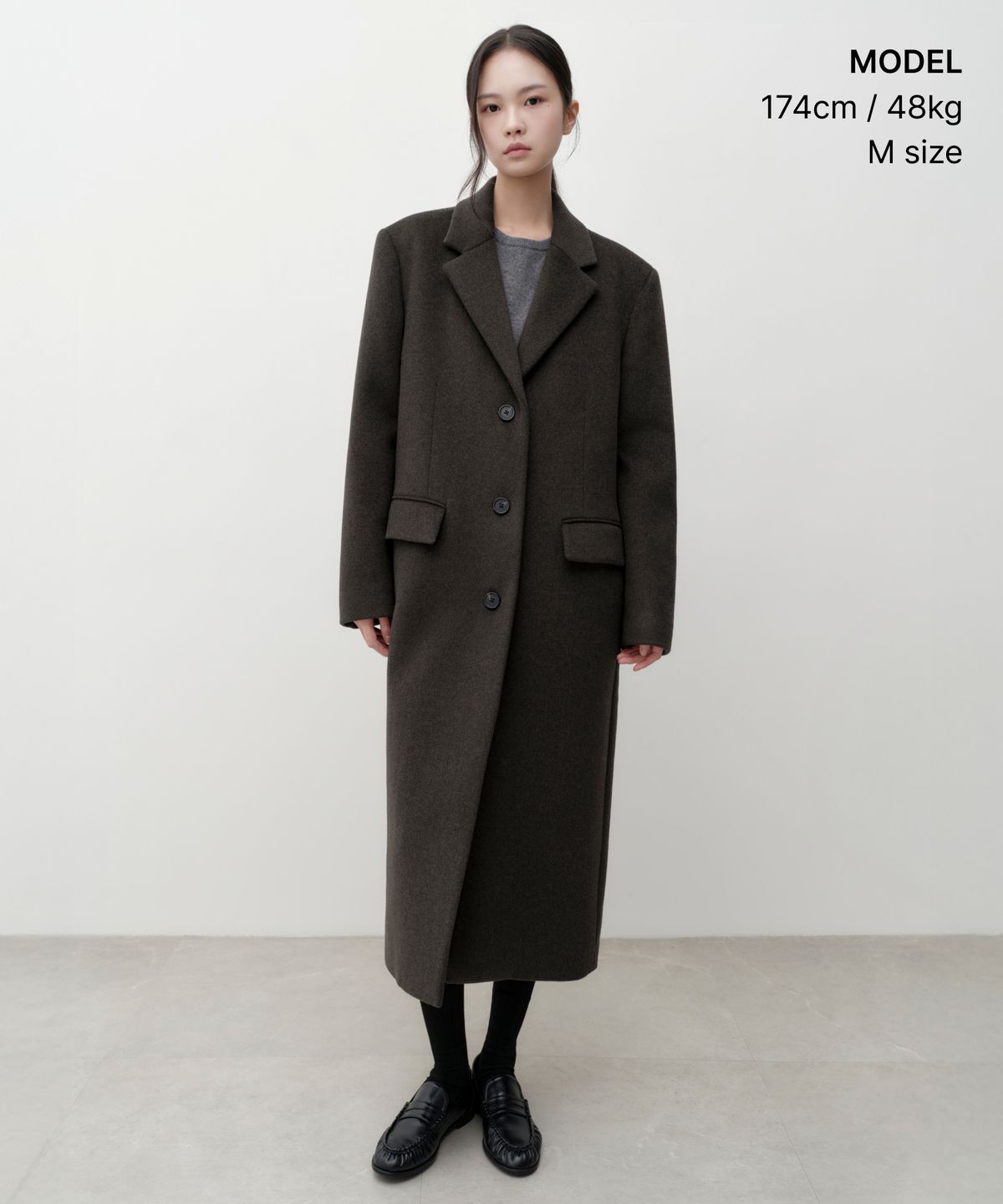 무신사 스탠다드 우먼(MUSINSA STANDARD WOMAN) 우먼즈 캐시미어 블렌드 오버 숄더 싱글 코트 [다크 브라운]