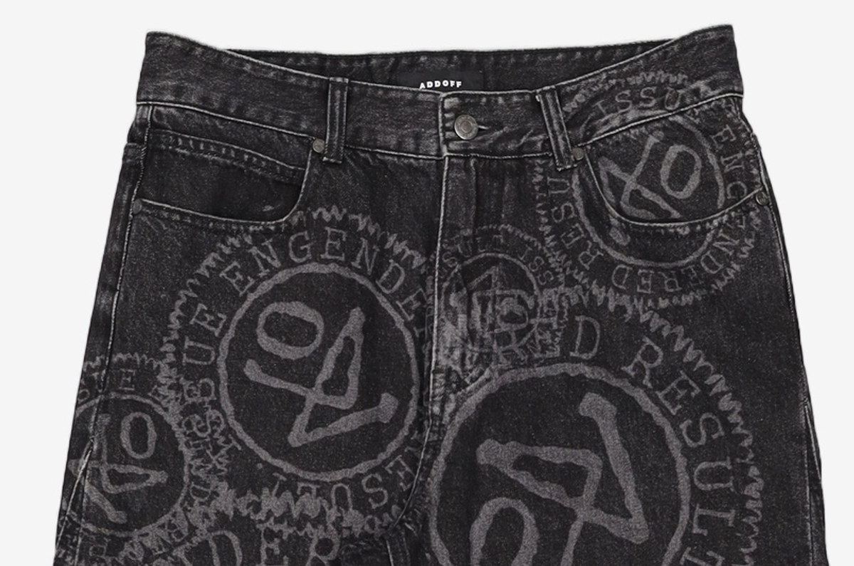 애드오프(ADDOFF) LOGO PRINTED DENIM PANTS BLACK M
