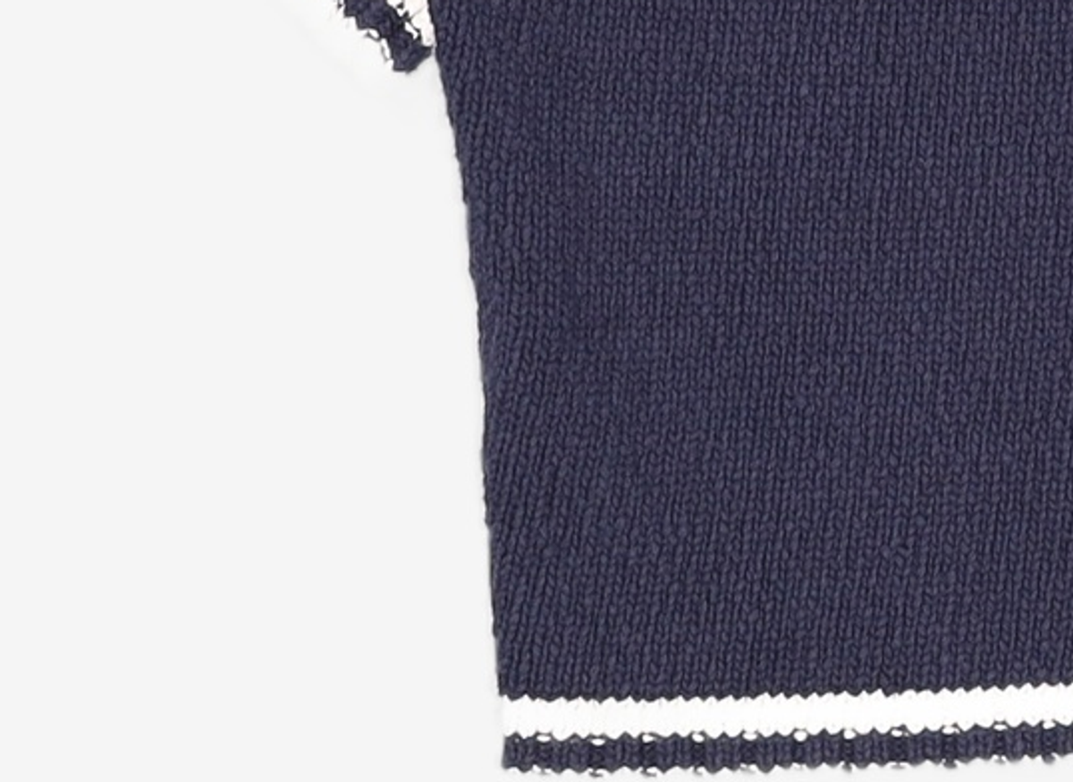 어몽(AMONG) A POPCORN LINE KNIT TOP_NAVY S