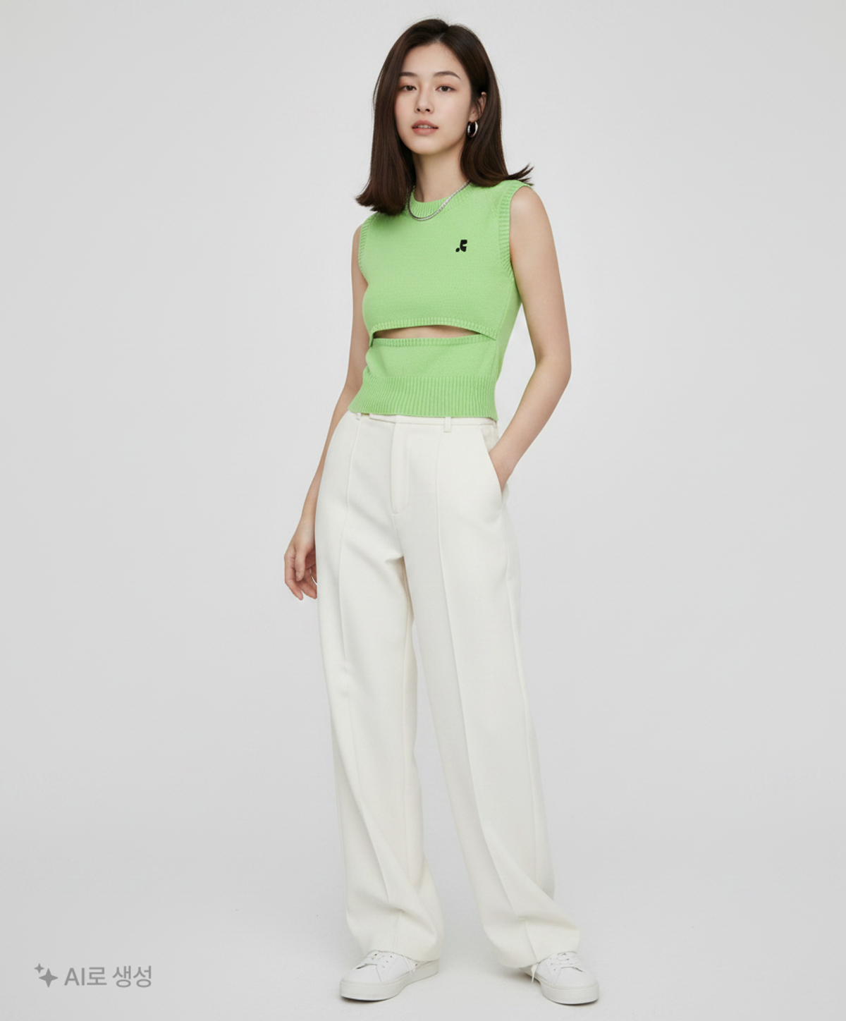 레스트앤레크레이션(REST&RECREATION) RR CUT OUT KNIT VEST YELLOWISH GREEN FREE