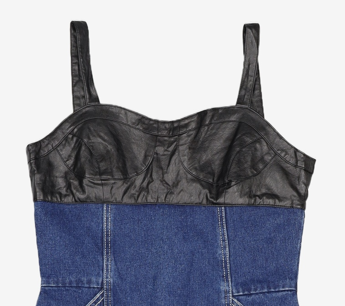 오아이오아이 컬렉션(OIOI COLLECTION) LEATHER MIXED DENIM ONEPIECE [BLUE] M