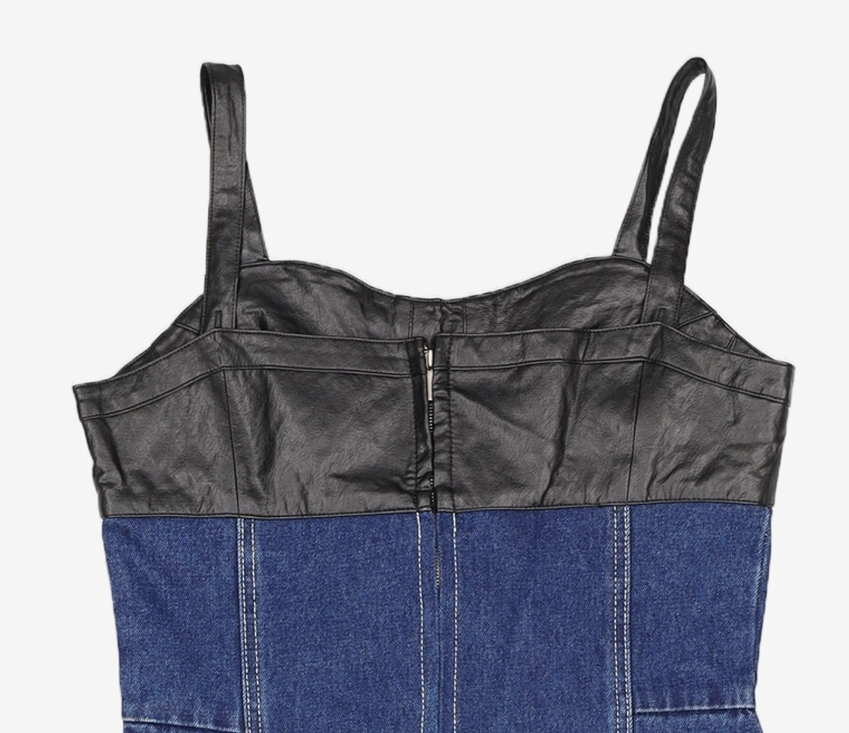 오아이오아이 컬렉션(OIOI COLLECTION) LEATHER MIXED DENIM ONEPIECE [BLUE] M