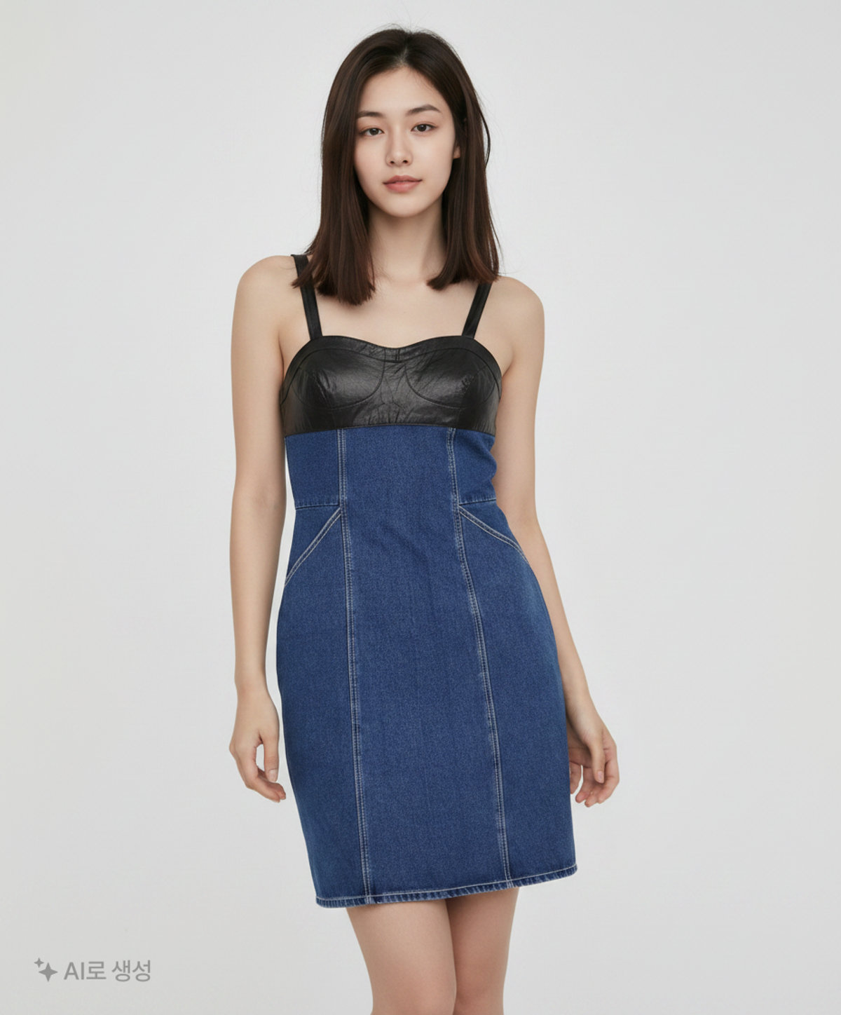 오아이오아이 컬렉션(OIOI COLLECTION) LEATHER MIXED DENIM ONEPIECE [BLUE] M