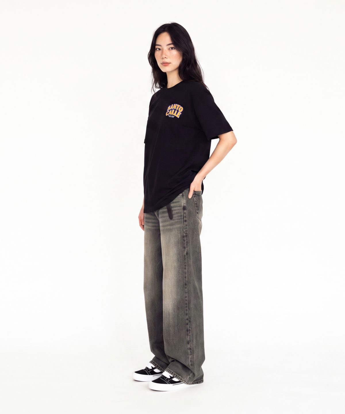 산토칼레(SANTO CALLE) 산토 칼레 루차 액션 오버핏 숏슬리브 (블랙)