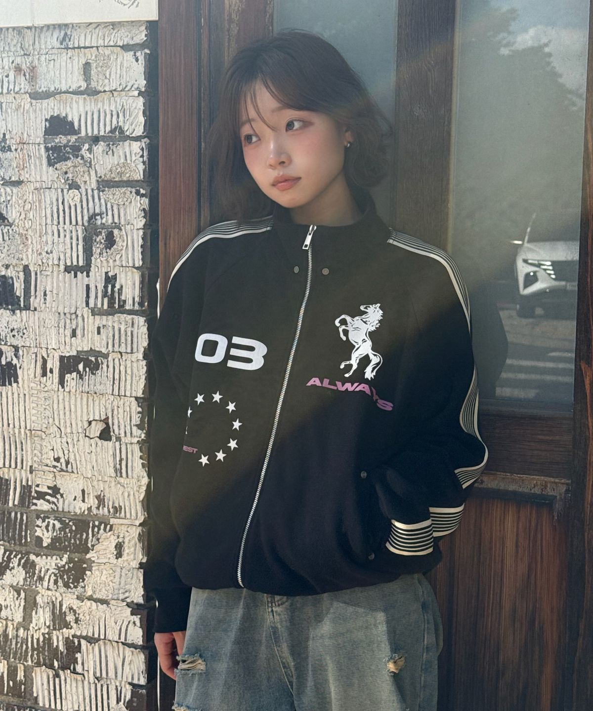 아모우(AMOU) AMOU Horse Track Jacket BLACK