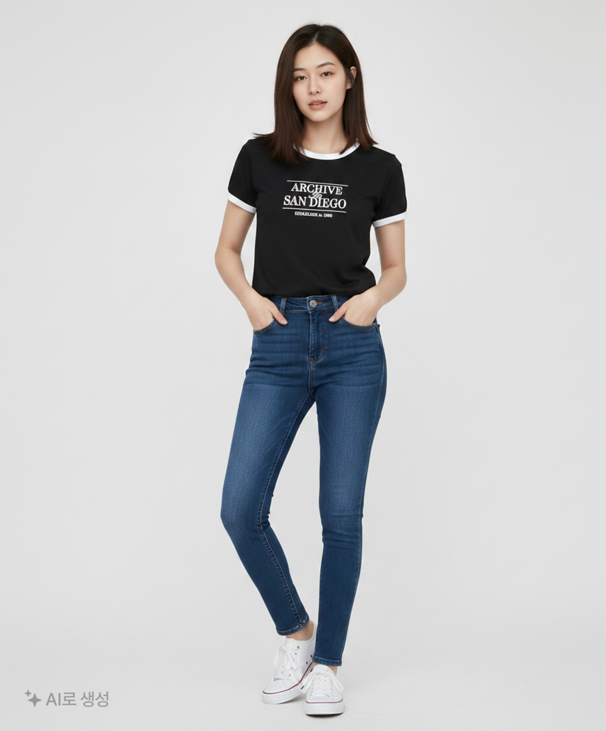 행텐(HANG TEN) 여성 배색 레터링 반팔 티셔츠_101(10520-131-403-03) M