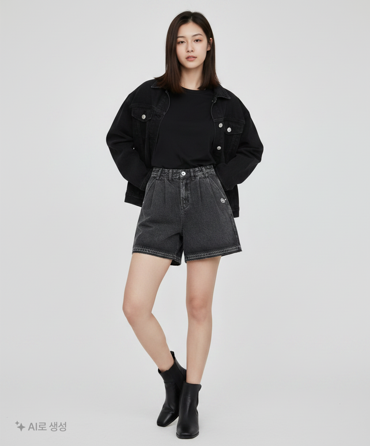 노매뉴얼(NOMANUAL) TWO TUCK DENIM SHORTS - CHARCOAL 90