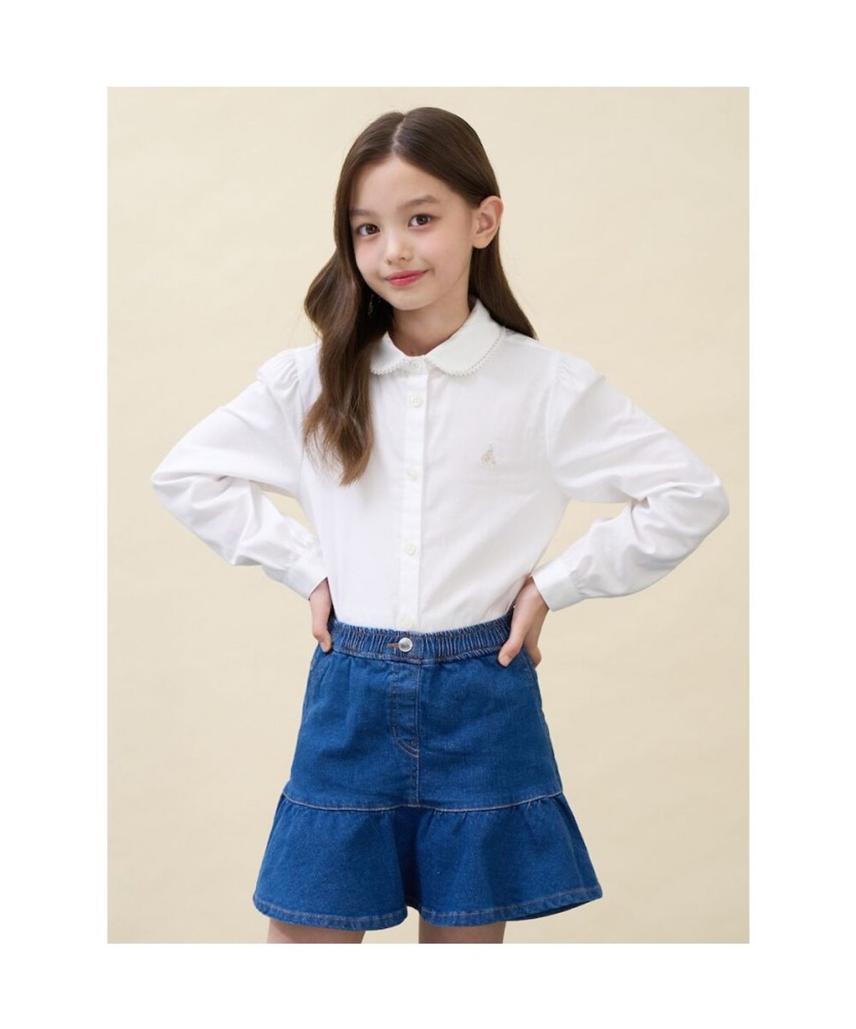 빈폴 키즈(BEANPOLE KIDS) [Essential] 여아 옥스포드 셔츠 & 리본타이 세트  화이트 (BI6764GE11)
