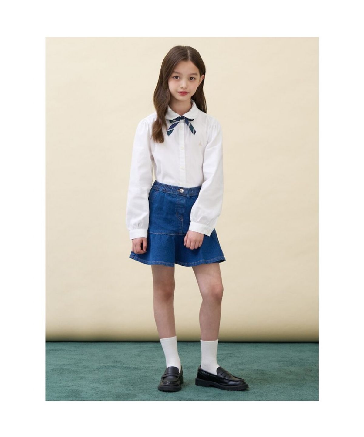 빈폴 키즈(BEANPOLE KIDS) [Essential] 여아 옥스포드 셔츠 & 리본타이 세트  화이트 (BI6764GE11)