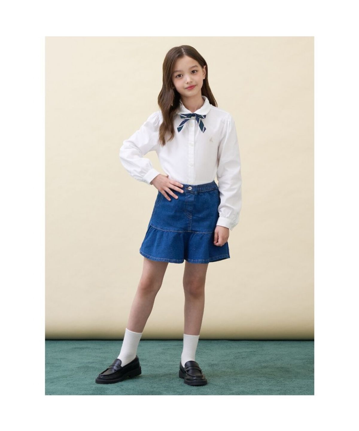 빈폴 키즈(BEANPOLE KIDS) [Essential] 여아 옥스포드 셔츠 & 리본타이 세트  화이트 (BI6764GE11)