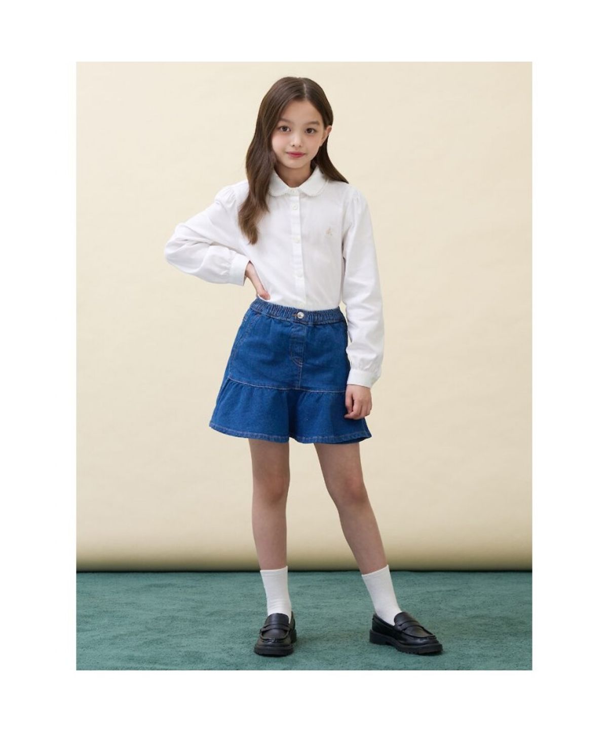 빈폴 키즈(BEANPOLE KIDS) [Essential] 여아 옥스포드 셔츠 & 리본타이 세트  화이트 (BI6764GE11)