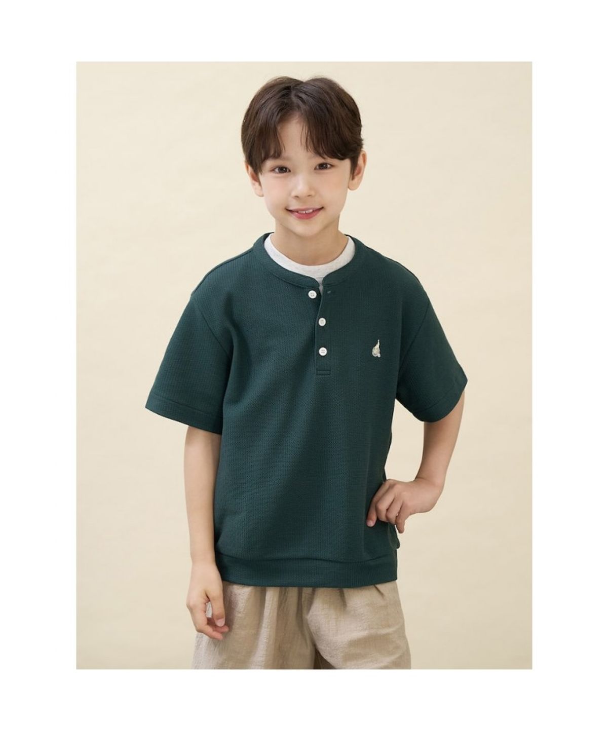 빈폴 키즈(BEANPOLE KIDS) 헨리넥 반팔 티셔츠  그린 (BI6742U09M)