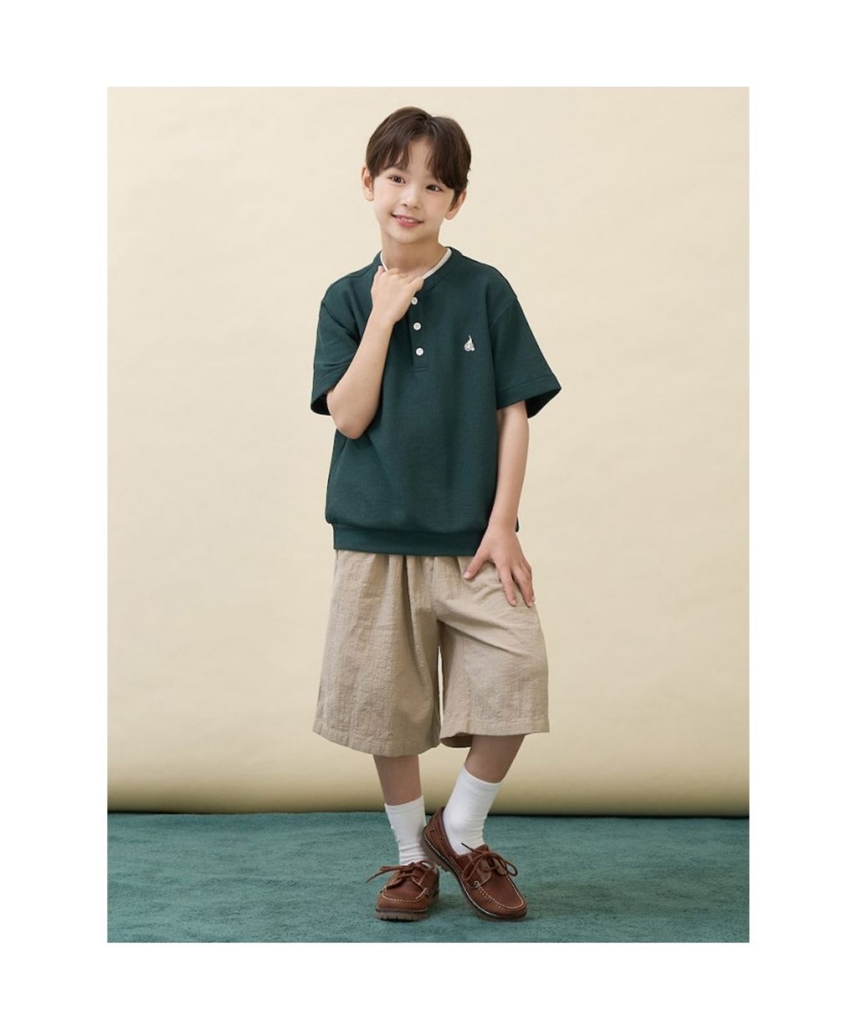 빈폴 키즈(BEANPOLE KIDS) 헨리넥 반팔 티셔츠  그린 (BI6742U09M)