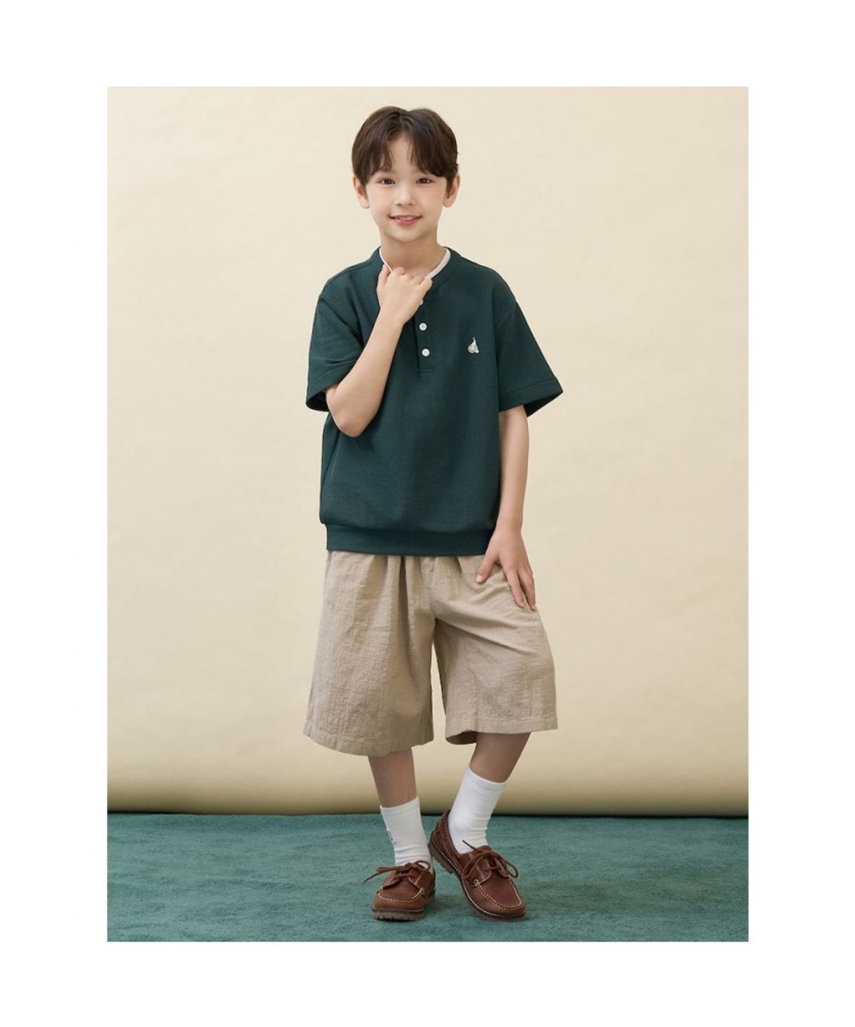 빈폴 키즈(BEANPOLE KIDS) 헨리넥 반팔 티셔츠  그린 (BI6742U09M)