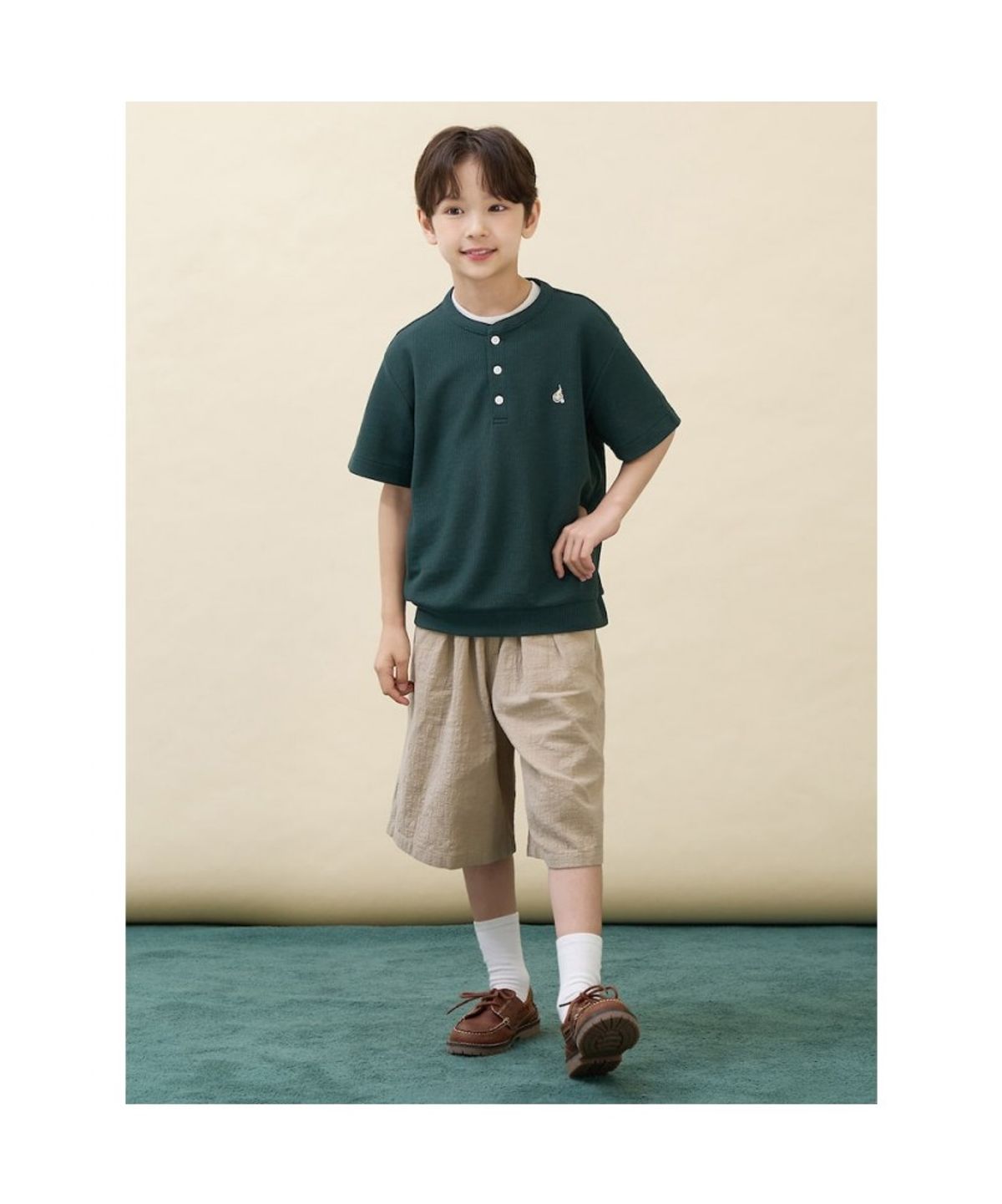 빈폴 키즈(BEANPOLE KIDS) 헨리넥 반팔 티셔츠  그린 (BI6742U09M)