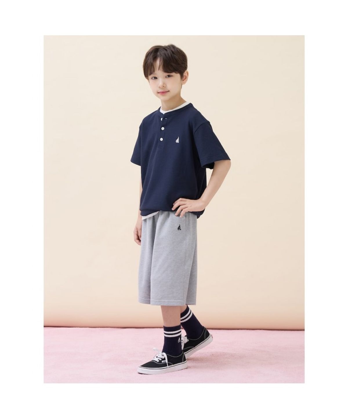 빈폴 키즈(BEANPOLE KIDS) 헨리넥 반팔 티셔츠  네이비 (BI6742U09R)