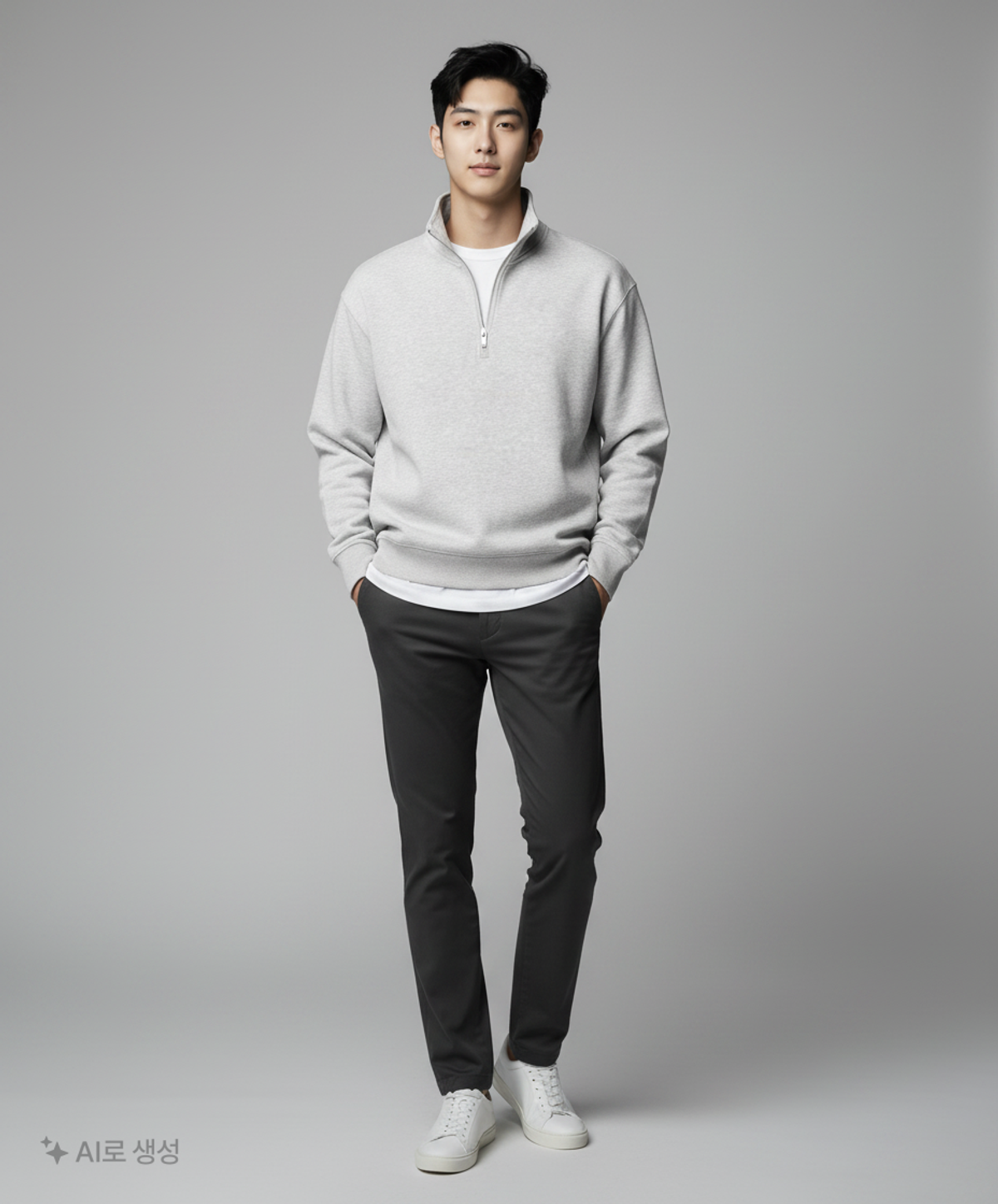 엑스오엑스(XOX) 기모 오버핏 하프집업 스웻 셔츠 [M/GREY] M