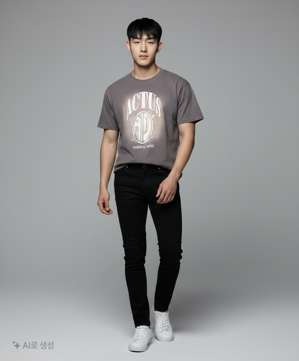 키뮤어(KIIMUIR) 워시드 그래픽 반팔 티셔츠_차콜 M