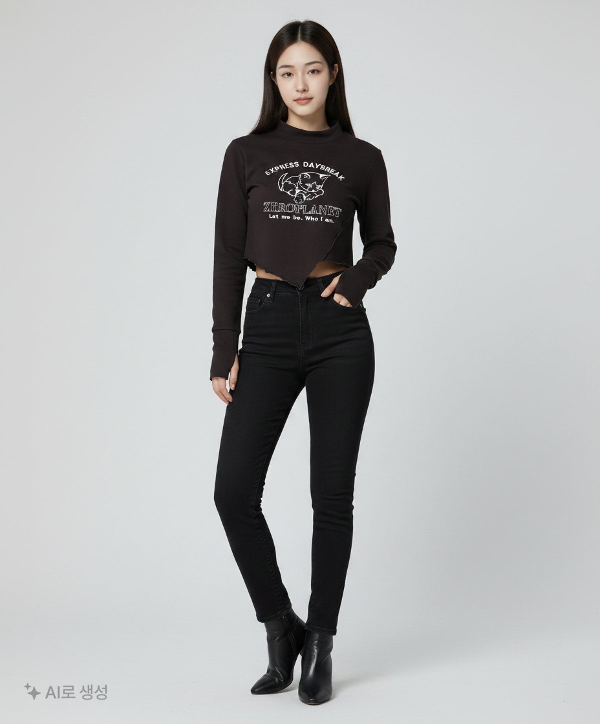 제로플래닛(ZEROPLANET) 슬림 키티 워머 크롭 탑 [BLACK] S