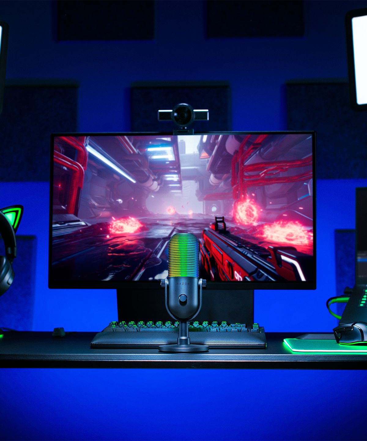 레이저(RAZER) Seiren V3 Chroma 32비트 RGB 조명 스트리밍 콘덴서 USB 마이크