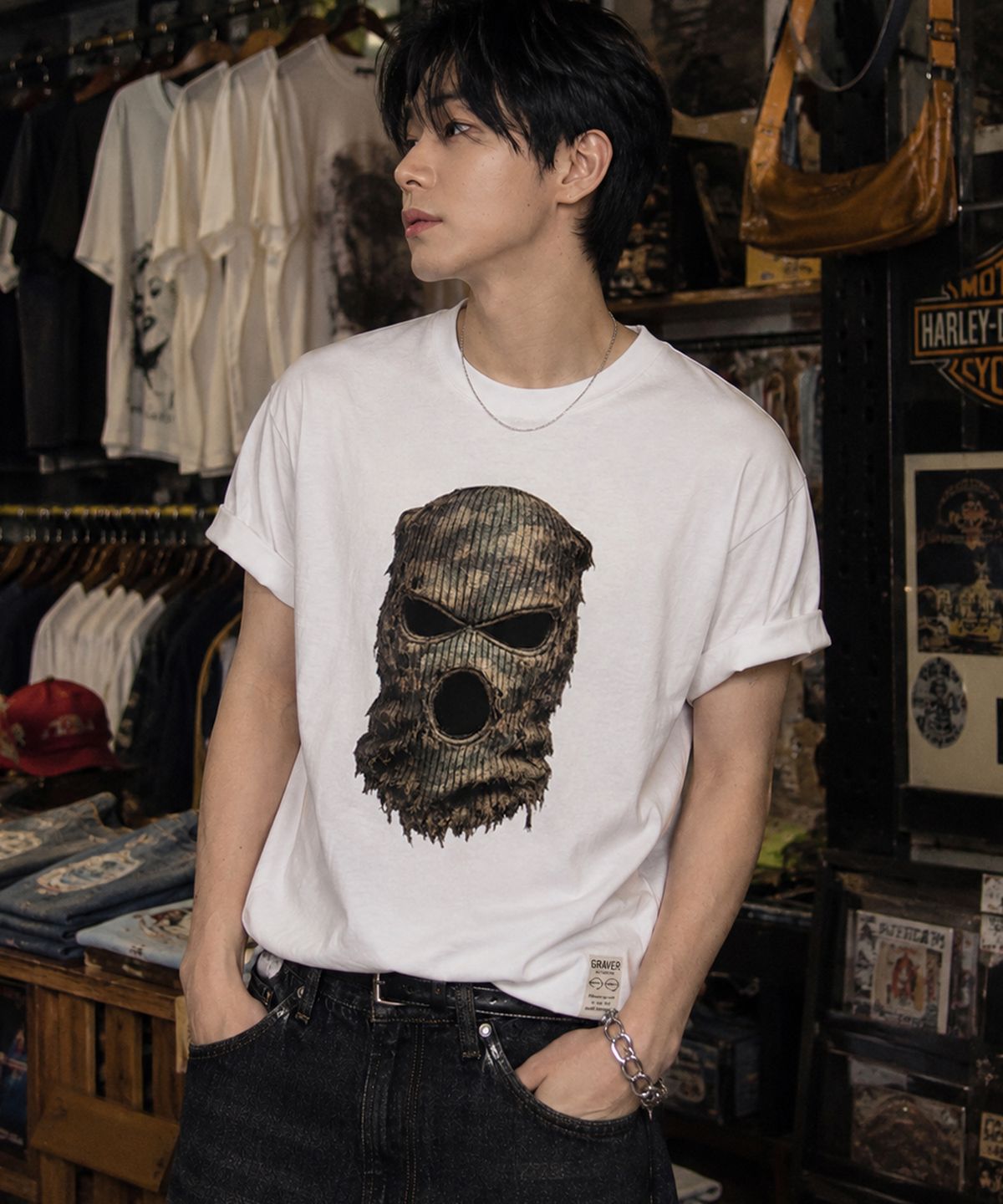 그레이버 오디너리(GRAVER ORDINARY) [ODNR UNISEX]Camouflage Mask 반팔 티셔츠_3color