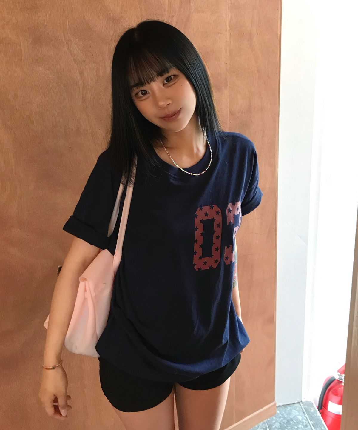 아모우(AMOU) 03스타 하프 티셔츠 네이비