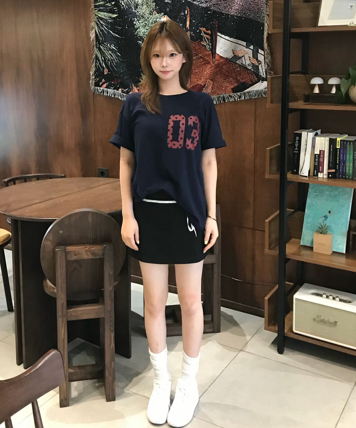 아모우(AMOU) 03스타 하프 티셔츠 네이비