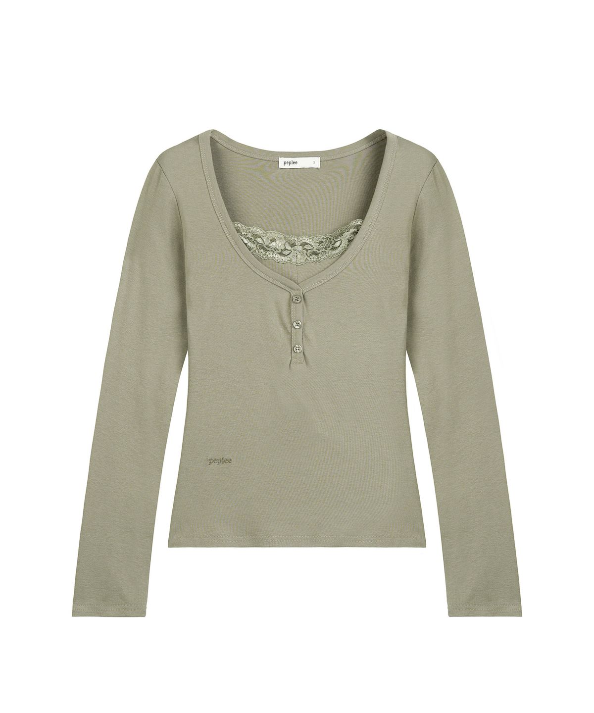 페플리(PEPLEE) Lace Layered Long Sleeve (Mint Grey)